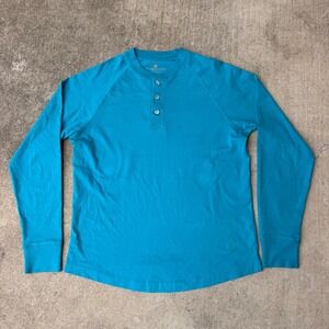The Territory Ahead Mens Teal Blue 100% Cotton Raglan Henley Long Sleeve Shirt M